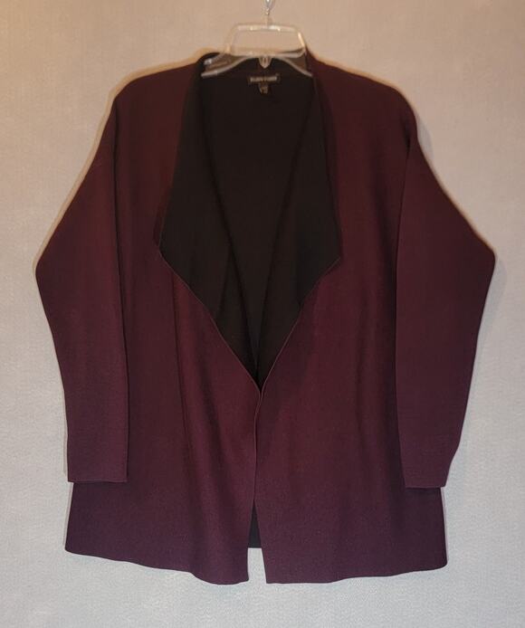 Eileen Fisher Sweaters - Eileen Fisher Burgundy Black Reversible Draped Open Front Cardigan Jacket Small